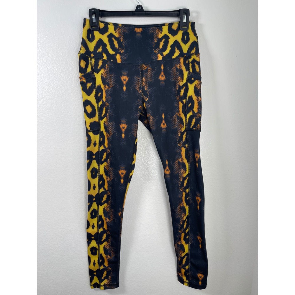 In Motion Womens Mixed Animal Print Leggings Yellow Orange Leopard Snake Small
